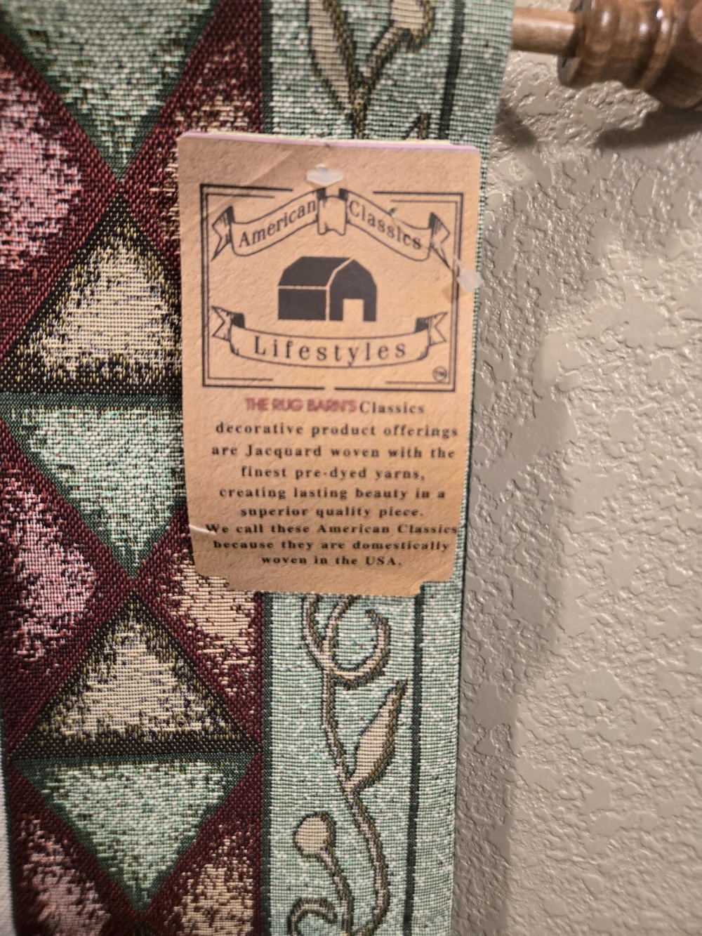 Vintage Floral Tapestry Wall Hanging in Teal & Burgundy -